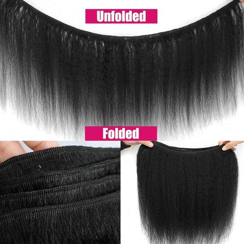 BSBU Kinky Straight Bundles Yaki Straight Bundles Human Hair 16 18 20 inch 12A 100% Unprocessed Virgin Full and Thick 3 Bundles, Silky Soft, No Shedding, No Smell, No Tangle
