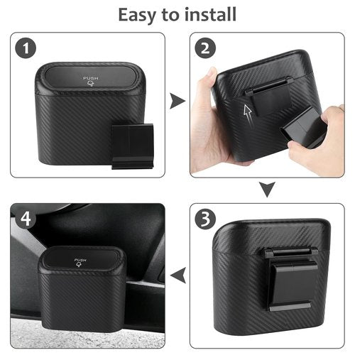 Accmor Car Trash Can with Lid, Mini Vehicle Trash Bin Portable Car Dustbin Garbage Organizer Holder with One Roll Trash Bag, Small Hanging Leakproof Auto Storage Bag Container (Carbon Fiber)