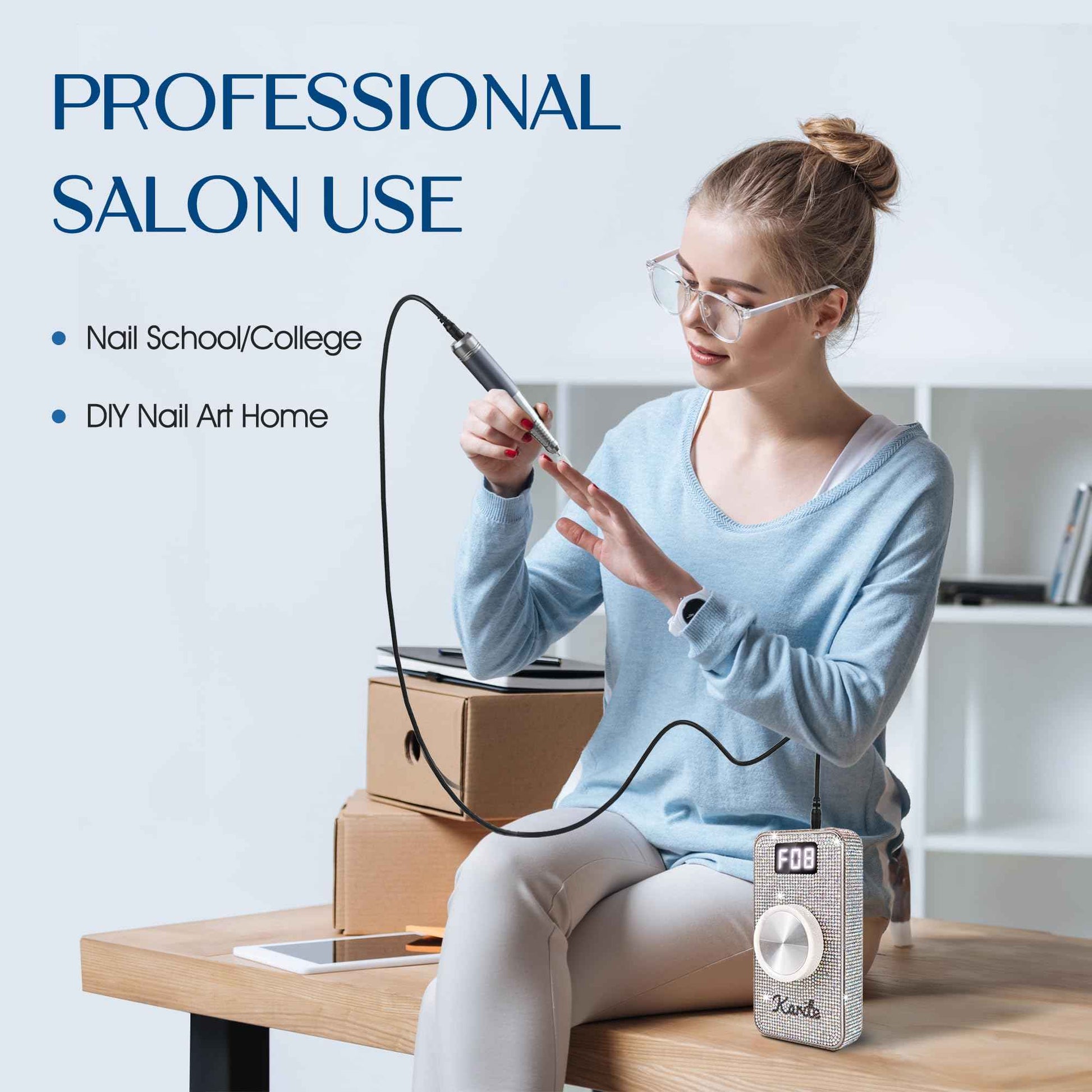 Karite Professional Nail Drill - 4000mAh Battery, 40000 RPM, Upgraded Motor with Low Vibration and Noise, Adjustable Speed and Direction - Perfect Electric Nail Drill for Salons and at-Home Use