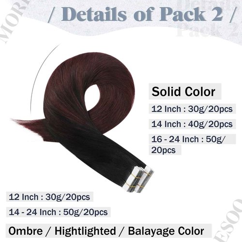 Tape Bundle Total 40 Pieces - Moresoo Burgundy Hair Extensions Tape in Human Hair Extensions 18 Inch Seamless Tape on Brazilian Hair #99J & #1B/99J