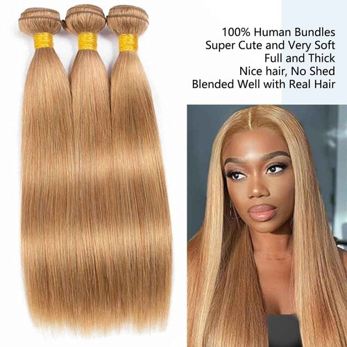 Habiliana Bundles Human Hair 28 30 32 Inch Straight Brown 27 Human Hair Bundles 11A Unprocessed Brazilian Virgin Quick Weave Hair Extensions for Black Women
