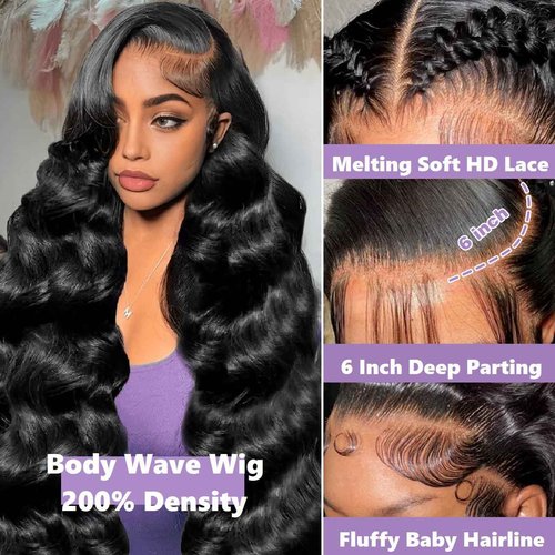 Brofoe 13x6 Lace Front Wigs Human Hair 200 Density Body Wave HD Lace Front Wigs Human Hair Pre Plucked Natural Color Glueless Wigs for Women 18 Inch