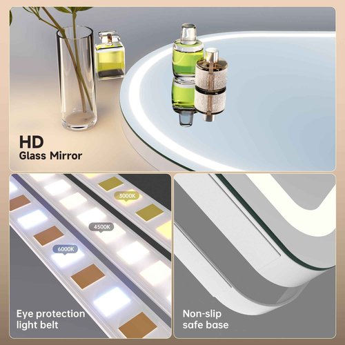 MINISO Vanity Mirror with Lights-14" x 18" Arched Makeup Mirror with 3 Color Lights, Adjustable Brightness, 10X Magnification