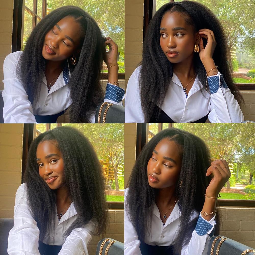 18 20 22 Inch Bundles Human Hair Kinky Straight, Yuyongtai Yaki Human Hair Bundles 100% Unprocessed Brazilian 3 Bundles Kinky Straight Human Hair Wave for Black Women