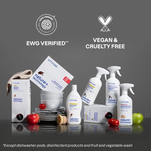 ATTITUDE Fruit & Vegetable Wash Refill, Food-Safe Produce Wash, Removes Dirt & Residue, Vegan & Plant-Based Ingredients, Unscented, 67.6 Fl Oz (Pack of 4)