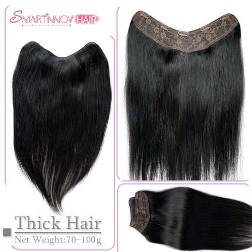 Jet Black One Piece Clip-In Hair Extension - 20 Inch V Shape Hairpiece With 5 Secure Clips, Silky Straight PU Weft for Women