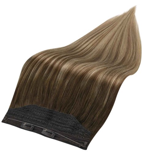 Full Shine Invisible Wire Hair Extensions Brown Ombre Hair Extensions Clip In Human Hair One Piece Hair Clip In Extensions 18 Inch 80G One Piece Human Hair Extensions Fish Line Extensions