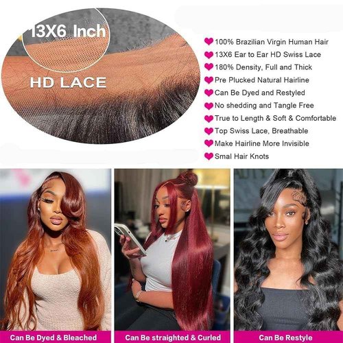 Arqyu Reddish Brown Lace Front Wigs Human Hair 13x6 Body Wave Lace Front Wigs Human Hair Pre Plucked 200% Density