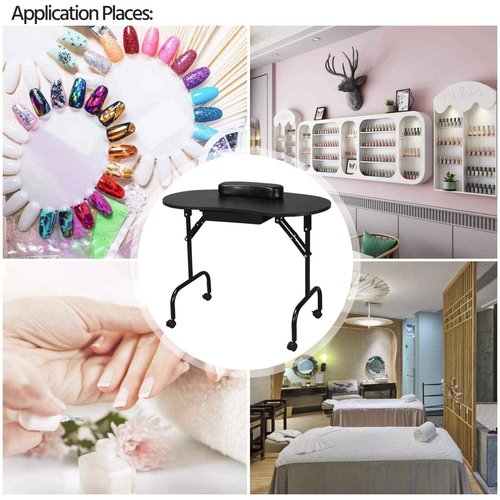Yaheetech 37-inch Portable & Foldable Manicure Table Nail Desk Workstation with Large Drawer/Client Wrist Pad/Controllable Wheels/Carrying Case for Spa Beauty Salon Black