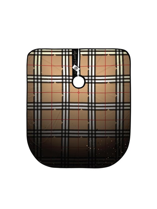 Illuzien Tan Plaid PRO Barber Cape, Water-Resistant, Elastic, Unisex, Adult, Hair Cut Cape, Barber Accessory