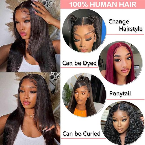miniask 30 Inch Drawstring Straight Frontal Wig Hidden Strap Straight 13x6 Lace Frontal Wigs Human Hair Pre Plucked Pre Bleached Glueless Brazilian Wig Transparent Lace Wigs for Women