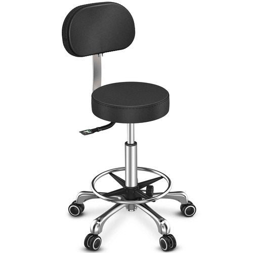 TASALON Professional Rolling Stool Chair, PU Leather Seat with Backrest,Height Adjustable, Swivel Metal Feet, Salon Spa Tattoo Massage Home Office Swivel Stool Chair Black