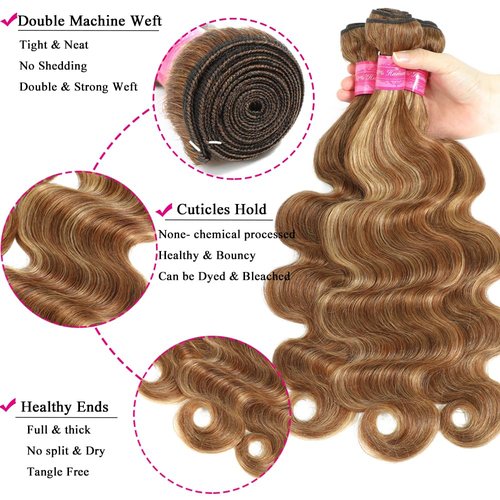 P4/27 Human Hair Highlight Honey Blonde Body Wave Bundles 100% Unprocessed Brazilian Virgin Hair Ombre Brown Highlight Body Wave 3 Bundles for Black Women