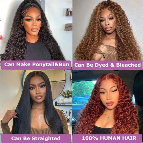 IAMFUPO 26 Inch Lace Front Wigs Human Hair 200 Density HD Frontal Wigs for Women Pre Plucked (Deep Wave, 13x6)
