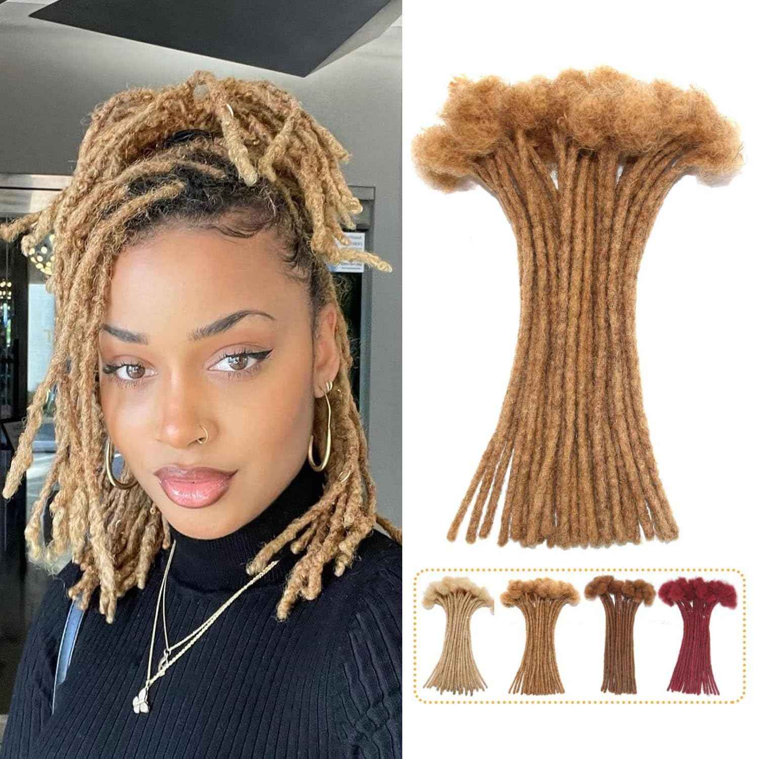 #27 Honey Blonde Loc Extensions Human Hair Dreads Extensions Dreadlock Extensions Human Hair Locs Extensions for Men Women Kids 0.4 cm 10 Inch 30 Strands Real Human Hair Locs Handmade Permanent Locs
