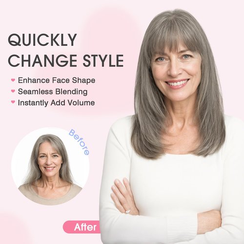 TESS Real Human Hair Topper for Women Clip In Bangs Handmade Lace Base 3 Clips Enhanced Coverage Stylish & Comfortable 8×10cm, 08 Inch, Grey