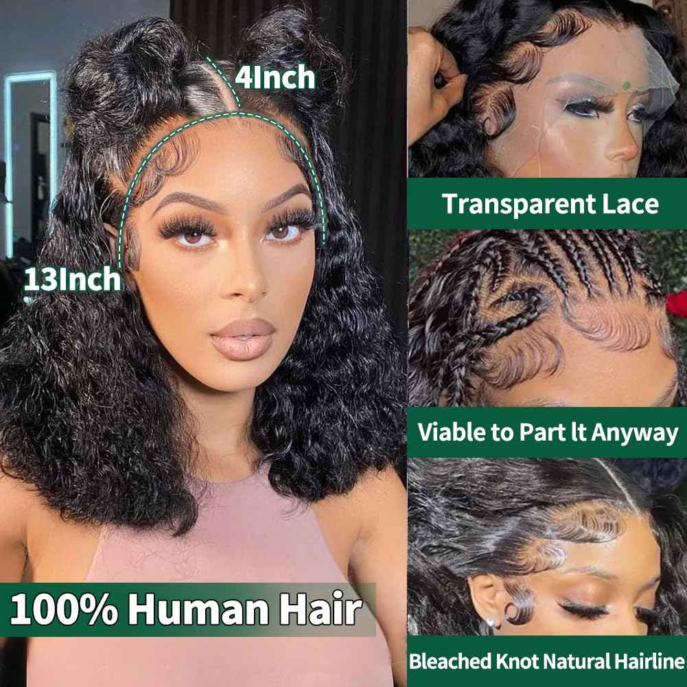 12 Inch Bob Wig Human Hair 220% Density 13x4 Deep Wave Lace Front Wigs Human Hair Curly Wigs for Black Women Short Bob Wigs Wet and Wavy Lace Frontal Wig