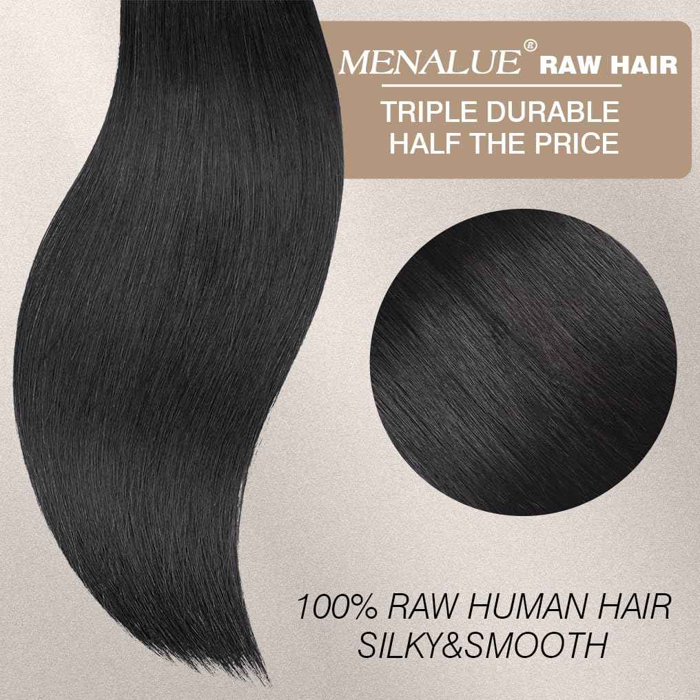 Menalue Human Hair Straight Bundles 14 16 18 Inch 16A Raw Vietnamese Virgin Human Hair Bundles Straight 3 Bundles Human Hair Full and Thick Natural Black Color Hair Extensions