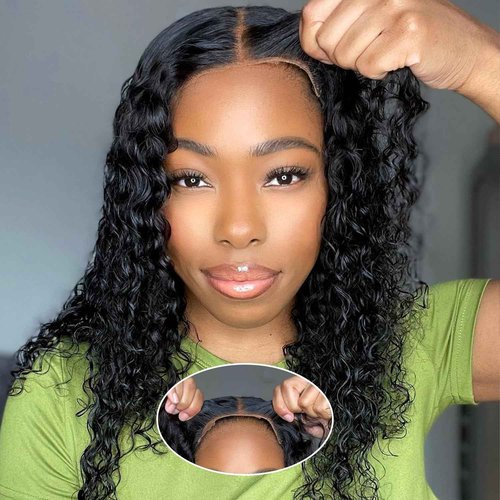 YINGRUN Deep Wave Bob Wig Human Hair 14 Inch Glueless Wigs HD Lace Closure Wig Human Hair Curly Wig Natural Black