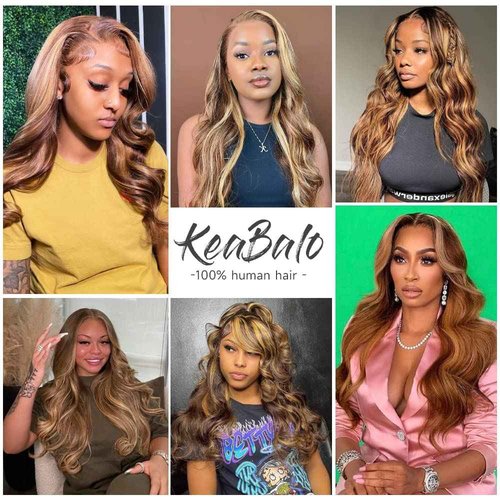KeaBalo 28 Inch Highlight Ombre Lace Front Wig Human Hair Pre Plucked Body Wave Frontal Wigs 180% Density 4/27 Colored 13x4 Honey Blonde Lace Front Wig Human Hair for Women