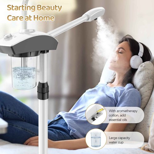 Professional Facial Steamer by Kingsteam - 2 in1 Face Steamer with 5X Magnifying Light Arm, Ozone Facial Steamer on Wheels, Nano Water Mist, High Volume Steam for Baber, Salon and Home use, White