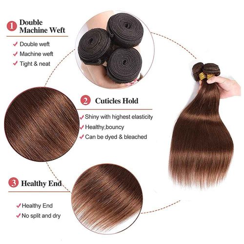Dark Brown Bundle Human Hair Color 4 Straight Bundles Niegmeag Virgin Remy Hair 3 Bundles 20 22 24 Inch Double Weft Brown Wet and Wavy Bundle