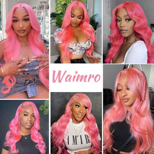 Pink Lace Front Wig Human Hair 200 Density Pink Body Wave Lace Front Wigs Human Hair Pre Plucked Colored 13x4 HD Lace Frontal Wig Glueless Lace Front Wigs 22 Inch