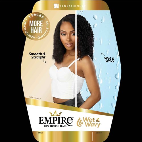 Sensationnel Empire multi weave hair - wet and wavy tropical curl human hair 3 bundle layered lengths (16 18 20 inch, 1B OFFBLACK)