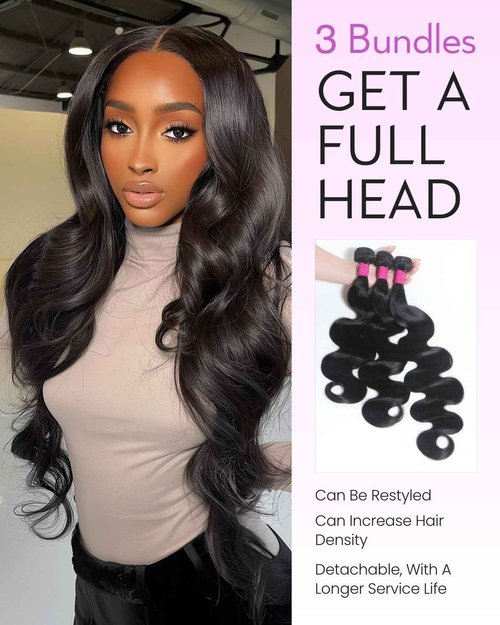 Arabella 3 Body Wave Bundles Human Hair 16 18 20 Inch Natural Black Bundles 100% Unprocessed Brazilian Virgin 10A Weave Sew in Double Weft Human Hair Bundles