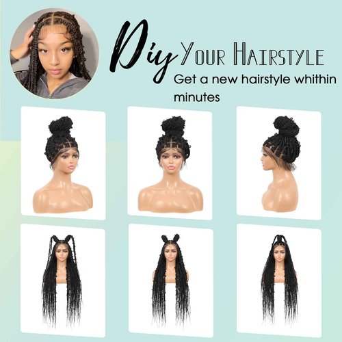 Fecihor 360° HD Full Lace Knotless Braided Wigs for Women Box Braid Wig with Baby Hair Premium Synthetic Natural Looking Black Butterfly Braided Lace Front Wigs 36 Inch