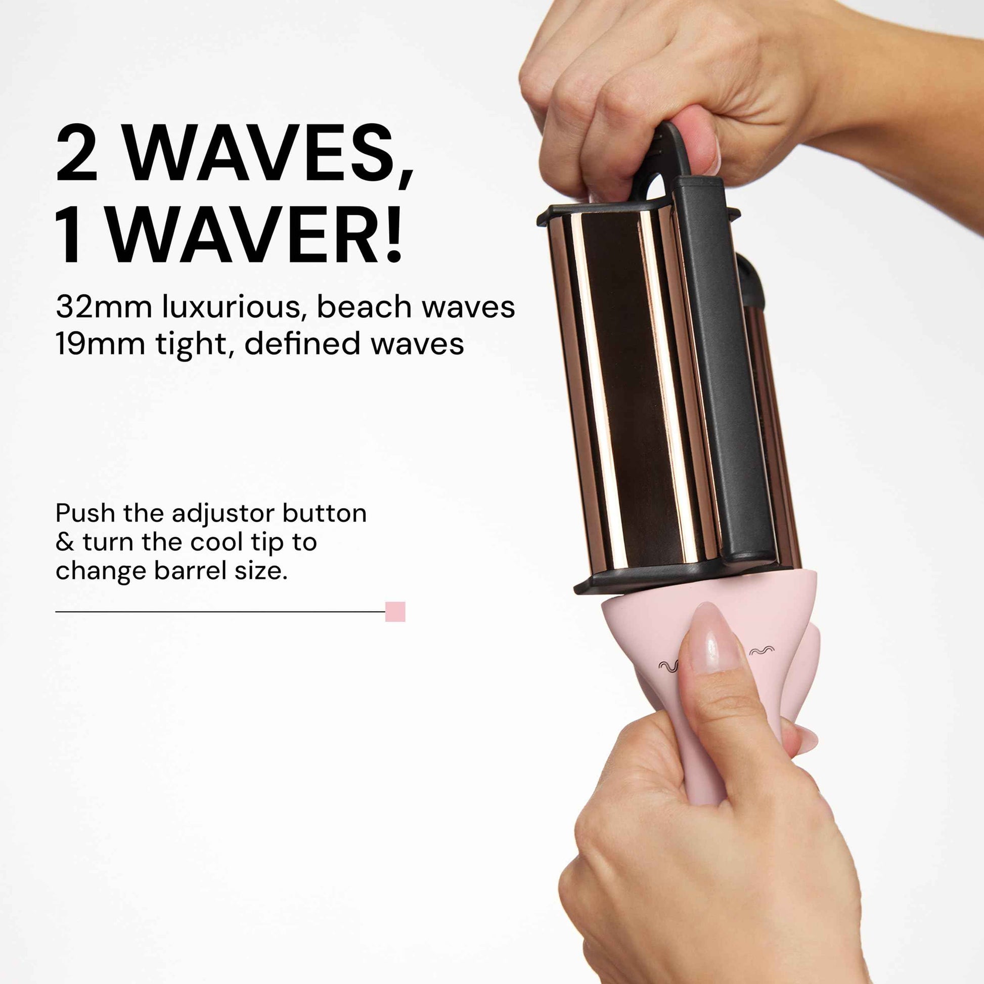 L'ANGE Hair VersaWaver Adjustable Titanium Waver | Pick 19mm or 32mm Waves with 1 Tool | Titanium 3-Barrel Waving Tool | Cool Tip Also Rotates Barrel to Change Wave Lengths (Blush)