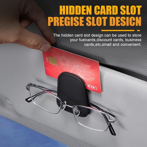 AICEL Sunglasses Holders for Car Sun Visor, Leather Eyeglasses Hanger Mounter, Magnetic Glasses Holder and Ticket Card Clip, Auto Interior Accessories Universal for SUV Pickup Truck