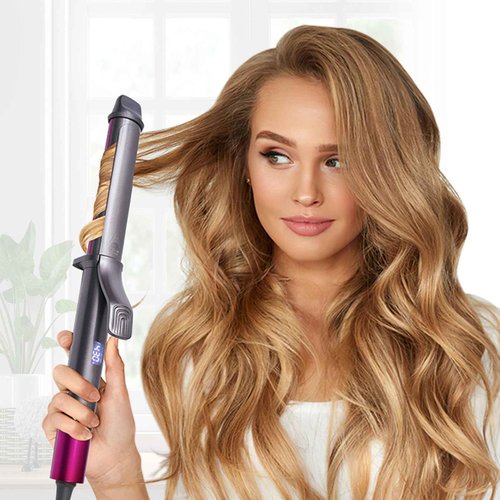 Nycoba 1 1/4 Inch Curling Iron, Ceramic Coated Hair Curling Wand, Rapid 430°F Heating, Temperature LED Display, 6 Temperature Settings, 60 Minutes Auto-Off, Red