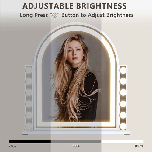 FENCHILIN Arch Vanity Mirror with Light 23.4"x22.4" Arched Makeup Mirror Lighted Hollywood Mirror with 12 Dimmable Bulbs and Light Strip with Smart Control 3 Color Modes White