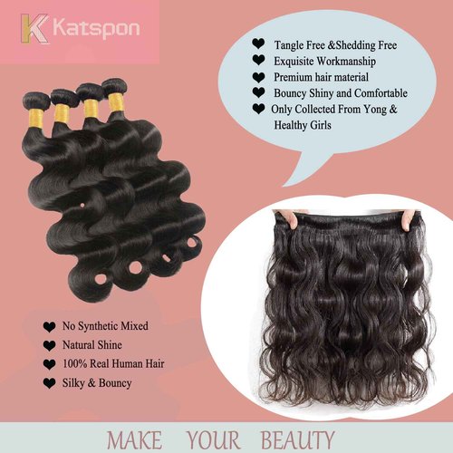 Katspon 12A Human Hair Bundles Body Wave 100% Unprocessed Brazilian Virgin Hair 3 Bundles Human Hair Extensions Quick Weave Human Hair (22 22 22 Inch)