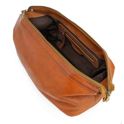 BERLINER BAGS Vintage Leather Cosmetic Bag Ben XL, Toiletry Bag for Women and Men, for Travelling - Brown