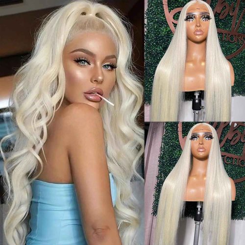Platinum Blonde Lace Front Wig Human Hair Blonde 13x6 HD Transparent Lace Frontal Wigs Human Hair Pre Plucked 180% Density Glueless Wigs Remy Hair 6 Inch Deep Parting Brazilian Virgin Hair Wig 20 Inch