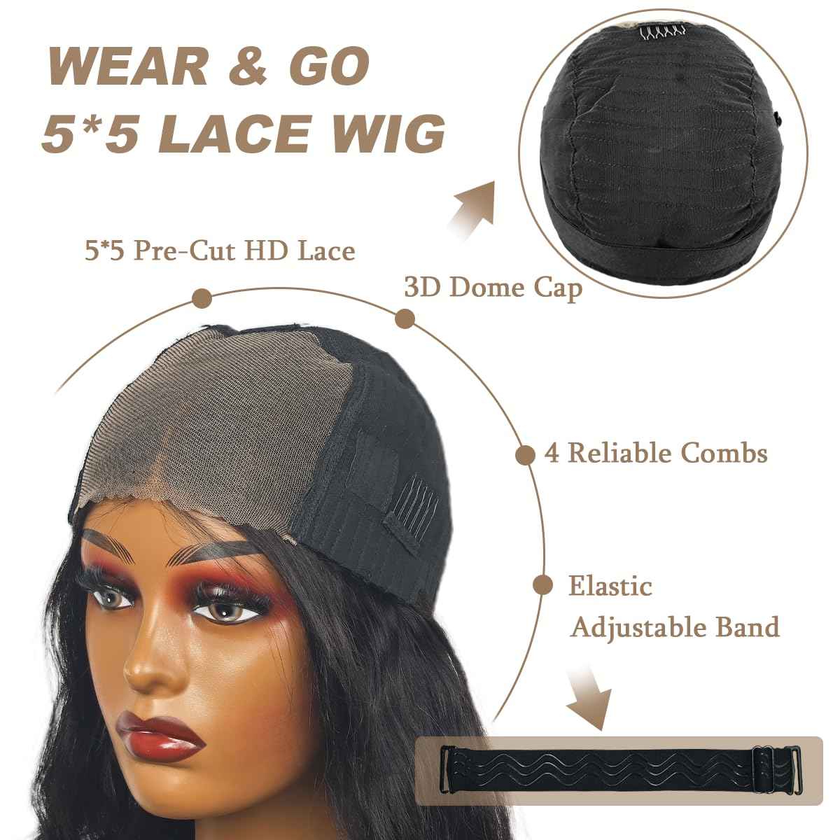 Lauberita 30 Inch 5x5 HD Lace Closure Wigs Human Hair Glueless Wigs Pre Plucked Pre Cut for Beginners 180% Density Body Wave Lace Front Wigs Human Hair Glueless Wear and Go