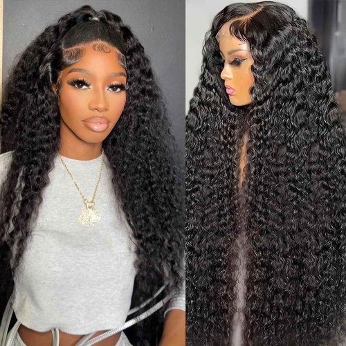 BVLBVL 13x6 Deep Wave Lace Front Wigs Human Hair 180 Density HD Lace Frontal Wig Curly Wig Pre Plucked Wet and Wavy 24 inch, Real Human Hair No Synthetic Blend No Tangle No Shedding Triple Lifespan 3X