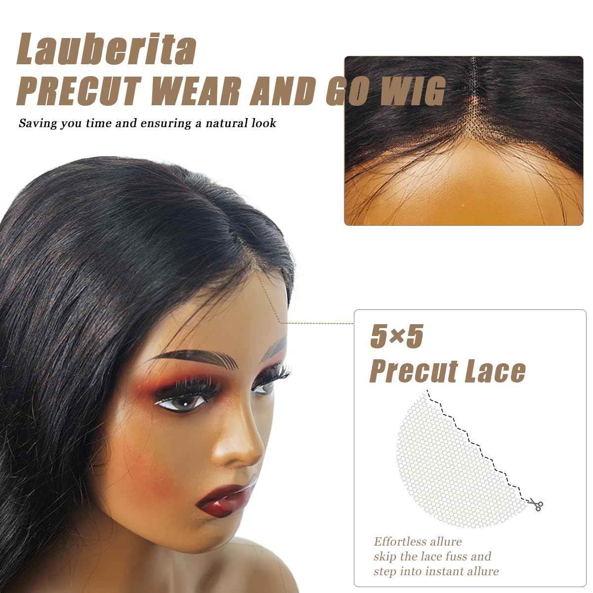 Lauberita 30 Inch 5x5 HD Lace Closure Wigs Human Hair Glueless Wigs Pre Plucked Pre Cut for Beginners 180% Density Body Wave Lace Front Wigs Human Hair Glueless Wear and Go