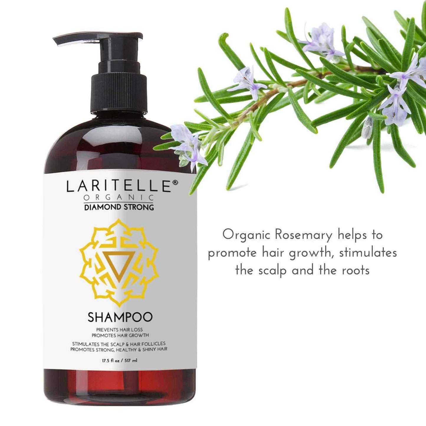 Laritelle Diamond Strong Organic Shampoo – Hair Growth & Strengthening – Sulfate-Free, Cedarwood & Botanicals – Prevents Thinning & Breakage – Made in USA – 17.5 oz