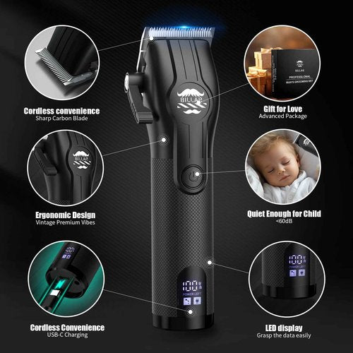 BILLAR Professional Barber Clippers and Trimmer Set - Foil Shaver Professional Hair Clippers for Men, Mens Cordless Hair Clipper for Barbers Haircut Kit（Black）
