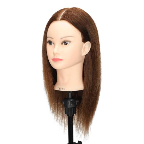 Headdoll 100% Human Hair Mannequin Head Hair Styling Training Head Cosmetology Manikin Head Doll Head for Hairdresser with Free Stand