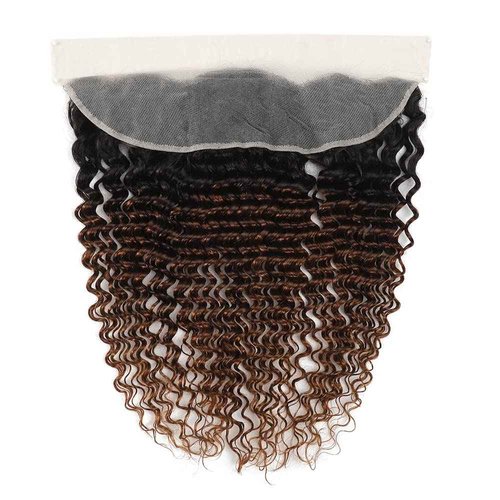 Unprocessed Brazilian Virgin Human Hair #1b/30 Lace Frontal Pre Plucked with Baby Hair (16inch) - Deep Wave Ombre, Ear to Ear Transparent Lace Frontal Closure, 13x4