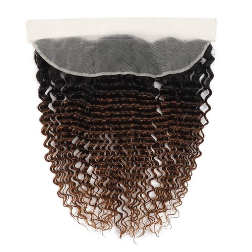 1B/30 Deep Wave Transparent Lace Frontal Closure Ear To Ear Ombre Frontal 12A Unprocessed Brazilian Virgin Human Hair #1b/30 Pre Plucked with Baby Hair (20inch)