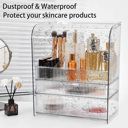 PLINJOY Makeup Storage Organizer Box Large Cosmetic Display Cases Dustproof and Waterproof Cosmetic Organizer Countertop Skincare Organizer
