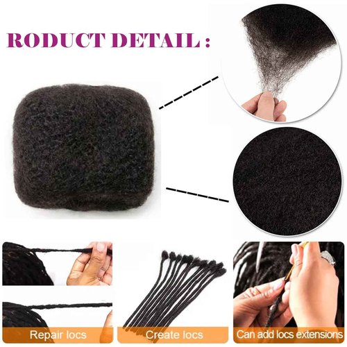 Afro Kinky Bulk Human Hair For Dreadlock Extensions Repair Locs,Twist Braiding, 100% Human Braiding Hair ，30Grams each bundles Total (8Inch #4 6Packs)