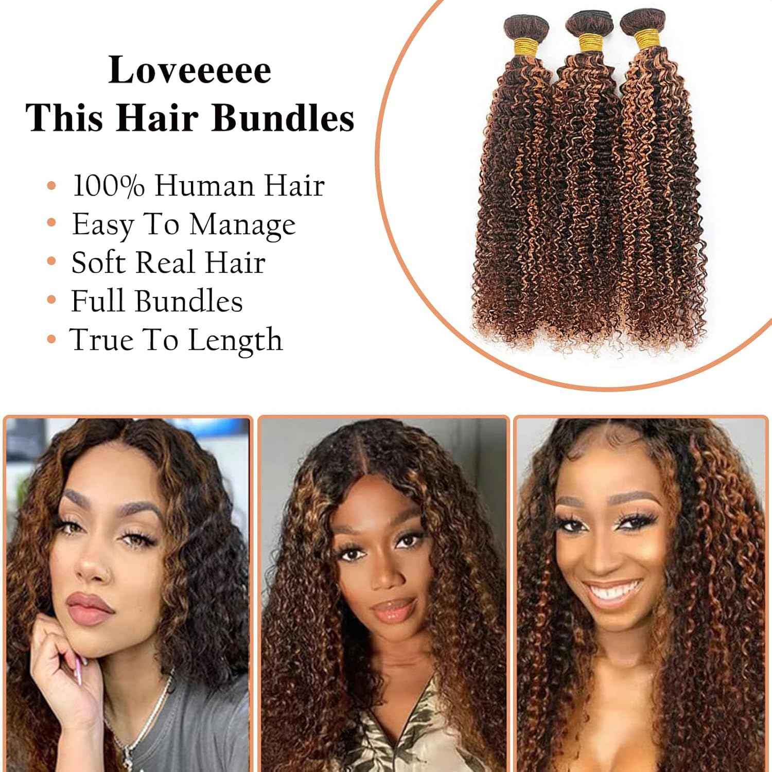 Giginger Jerry Curly Human Hair Bundles 22 24 26 Inch Brazilian Chocolate Brown Highlight P4/30 Jerry Curly Bundles Human Hair 100% Unprocessed Raw Quick Weave Hair for Black Women