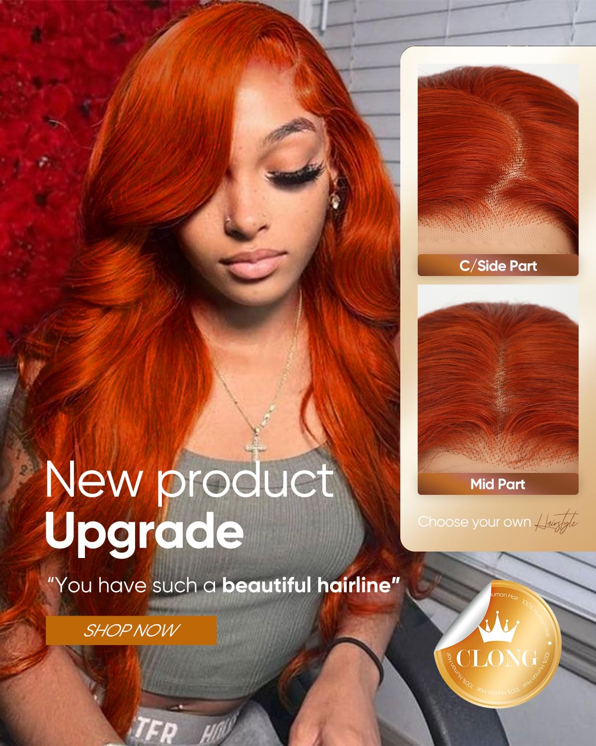 Ginger Orange Body Wave HD Lace Frontal Wigs Human Hair，200% Density 350# 13X4 Lace Front Wigs Human Hair Pre Plucked for Women 18inch