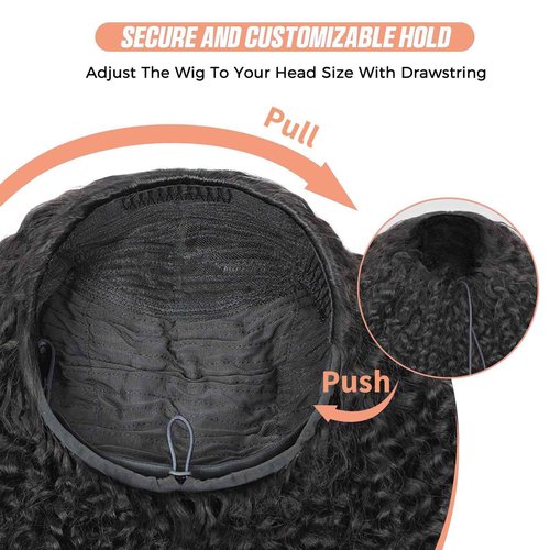 Domiso Afro Kinky Curly Half Wig Human Hair Seamless Kinky Curly 3 In 1 Half Wig Flip Over Beginner Friendly Glueless Wear & Go Drawstring Heandband Clip in Wig No Sew In Black Color 20 Inch